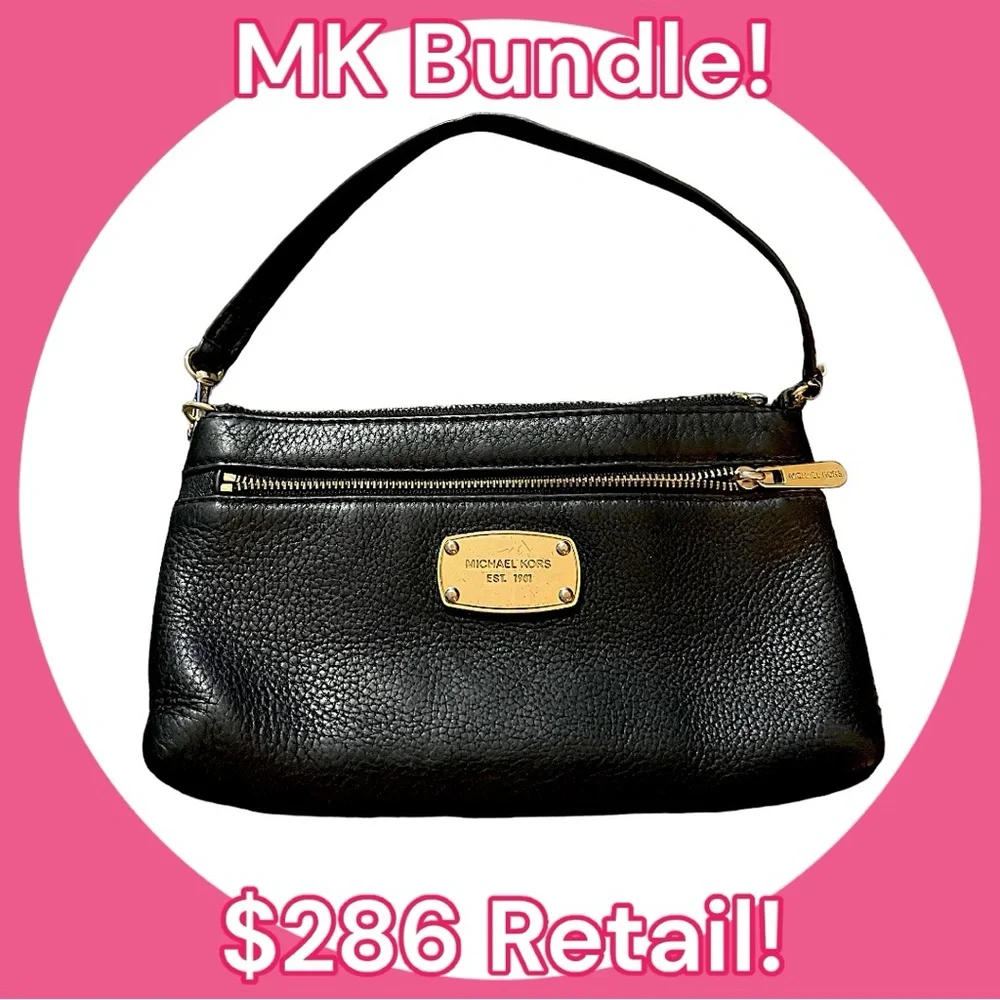 BUNDLE! Michael Kors Black Leather Full Zip Continental Wallet and Small Purse - Picture 2 of 16